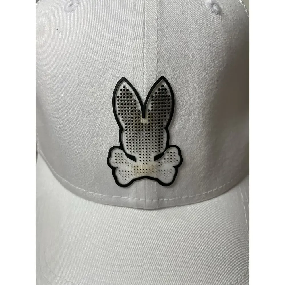 Psycho Bunny Mens Baseball Cap - White with Perforated Bunny Logo - One Size